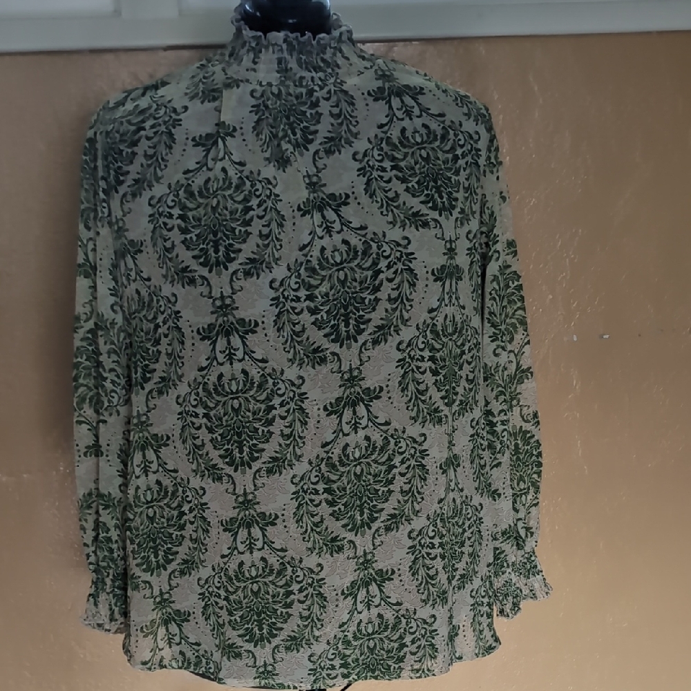 SHEIN Green/Beige Patterned Blouse